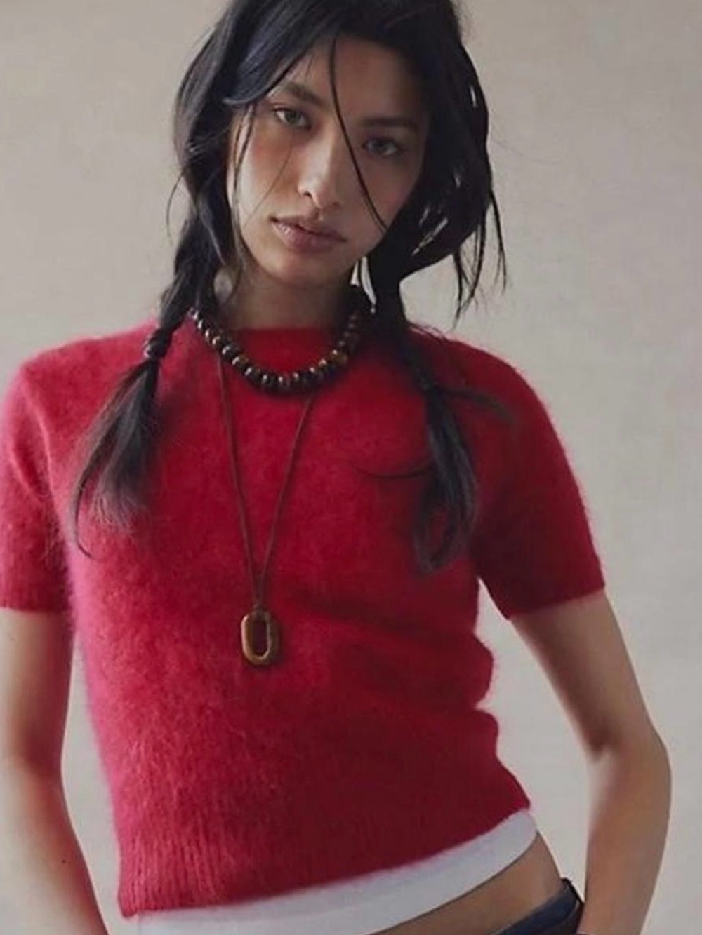 Free People Belle Brushed Cashmere Tee in Rouge NWT S
